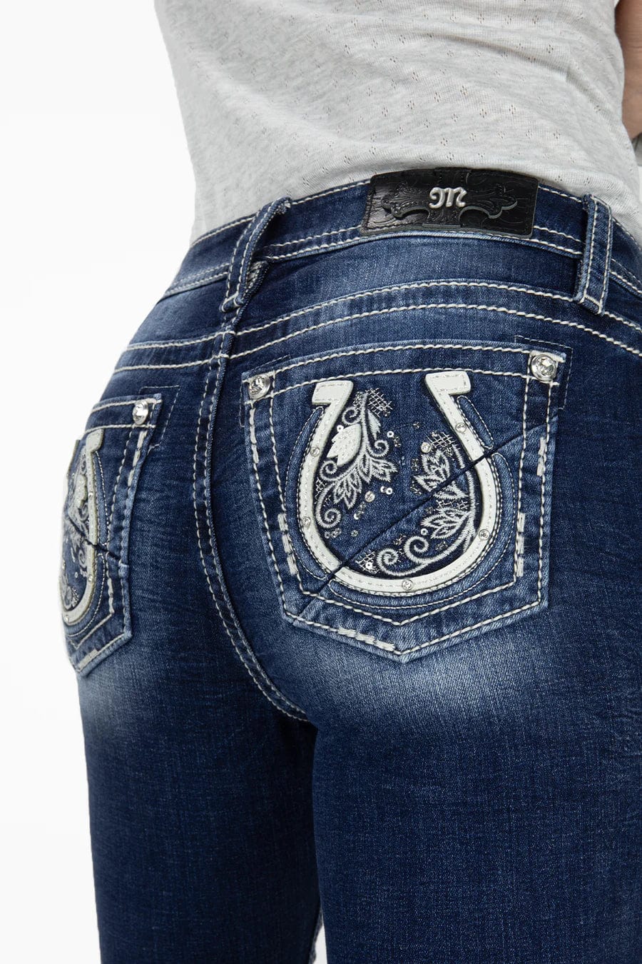 Miss Me Jeans Miss Me Women's Floral Swirl Horseshoe Mid Rise Bootcut Jeans M9183BV