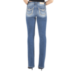 Miss Me Jeans Miss Me Women's Gold Floral Stitch Border Mid Rise Bootcut Jeans M9235B