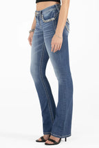 Miss Me Jeans Miss Me Women's Gold Floral Stitch Border Mid Rise Bootcut Jeans M9235B