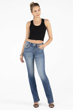 Miss Me Jeans Miss Me Women's Gold Floral Stitch Border Mid Rise Bootcut Jeans M9235B