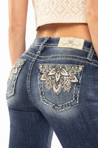 Miss Me Jeans Miss Me Women's Metallic Floral Mid Rise Bootcut Jeans M9223BV
