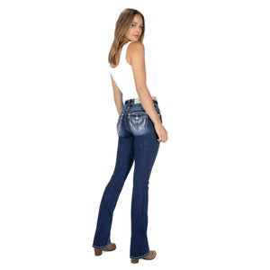 Miss Me Jeans Miss Me Women's Raised Silver Wings Mid Rise Bootcut Jeans M5082B145