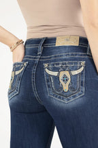 Miss Me Jeans Miss Me Women's Sequin Swirl Longhorn Mid Rise Bootcut Jeans M9220B