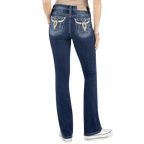 Miss Me Jeans Miss Me Women's Sequin Swirl Longhorn Mid Rise Bootcut Jeans M9220B