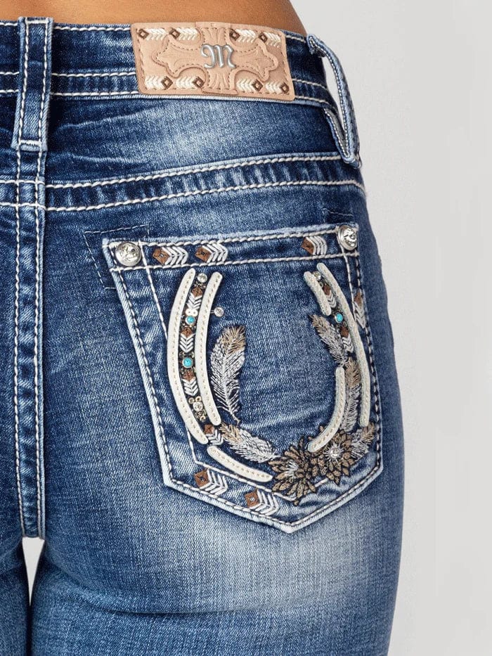 Miss Me Jeans Miss Me Women's Tribal Horseshoe Mid Rise Bootcut Jeans M9198B