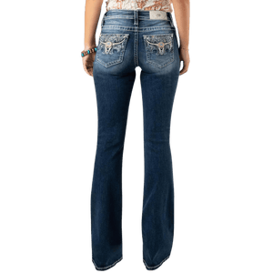 Miss Me Women's Tropical Longhorn High Rise Bootcut Jeans M3891B