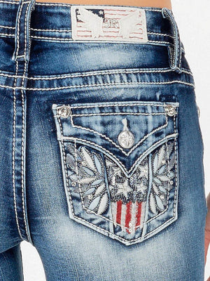 Miss Me Jeans Miss Me Women's US Flag Pocket Mid Rise Bootcut Jeans M3849B