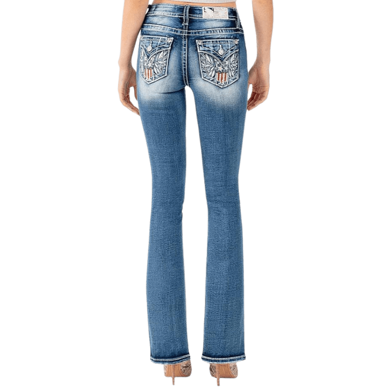 Miss Me Jeans Miss Me Women's US Flag Pocket Mid Rise Bootcut Jeans M3849B