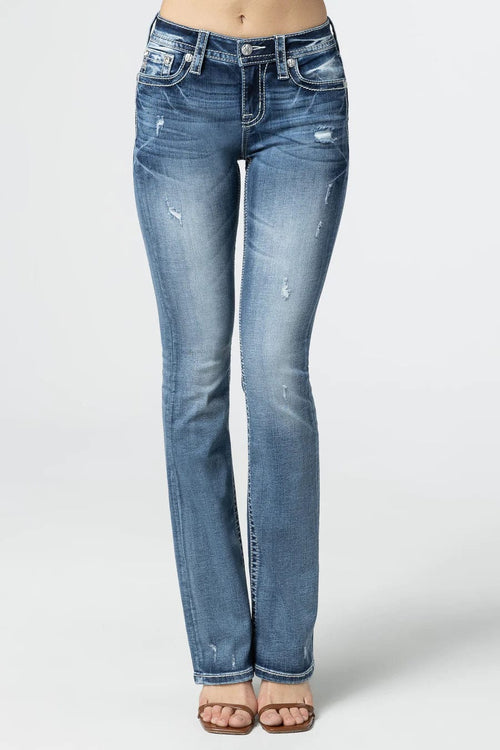 Miss Me Women's Woven Cross Stich Mid Rise Bootcut Jeans M3444B102