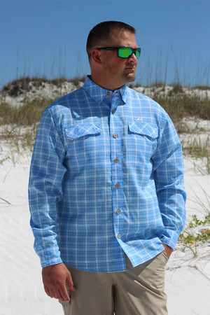 Mojo Sportswear Company Shirts Heron Blue / S Coastal Plaid Long Sleeve