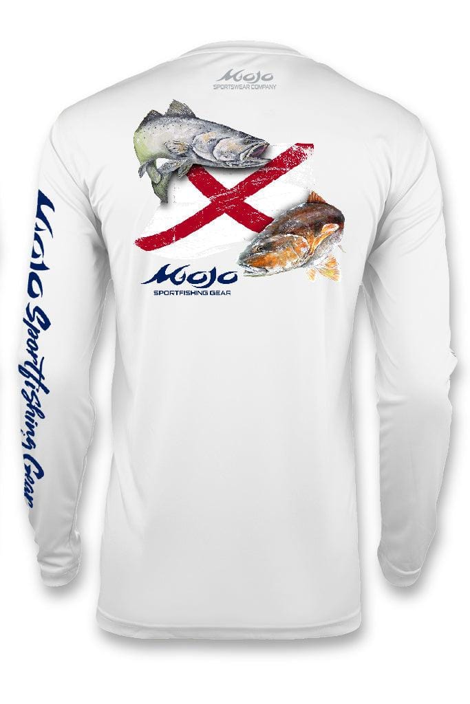 Mojo Sportswear Company Shirts White Caps / S Alabama Redfish Flag Wireman X