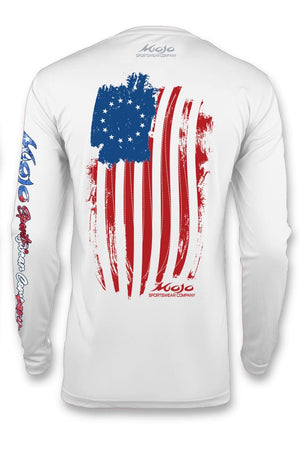 Mojo Sportswear Company Shirts White Caps / S Betsy Ross Flag Wireman X