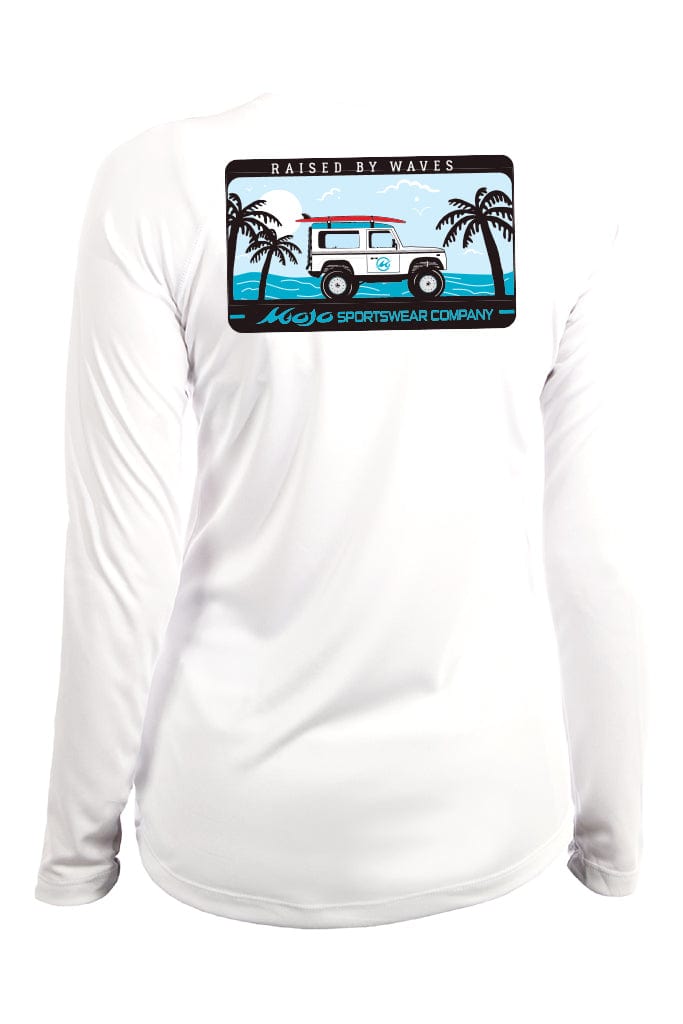 Mojo Sportswear Company Shirts White Caps / XS Original Raised By Waves Chica Costera