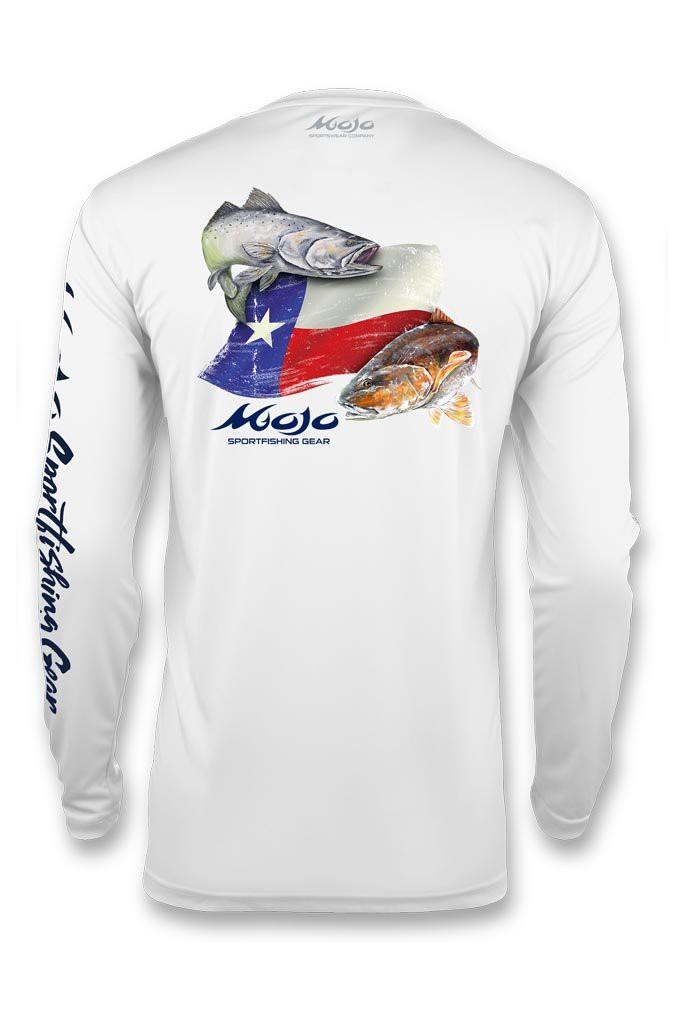 Mojo Sportswear Company Shirts White Caps / XS Performance Fish Texas Flag Redfish/Trout