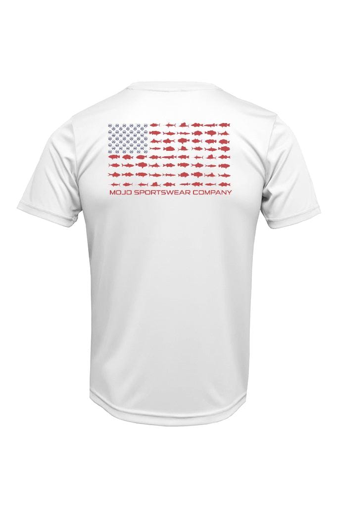 Mojo Sportswear Company Shirts White Caps / YXS Youth American Angler Flag Wireman X Short Sleeve