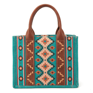 MONTANA WEST Accessories - Ladies - Purses& - Wallets Wrangler Women's Southwestern Dual Sided Print Turquoise Crossbody/Canvas Tote WG2203-8120STQ