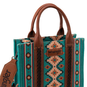 MONTANA WEST Accessories - Ladies - Purses& - Wallets Wrangler Women's Southwestern Dual Sided Print Turquoise Crossbody/Canvas Tote WG2203-8120STQ