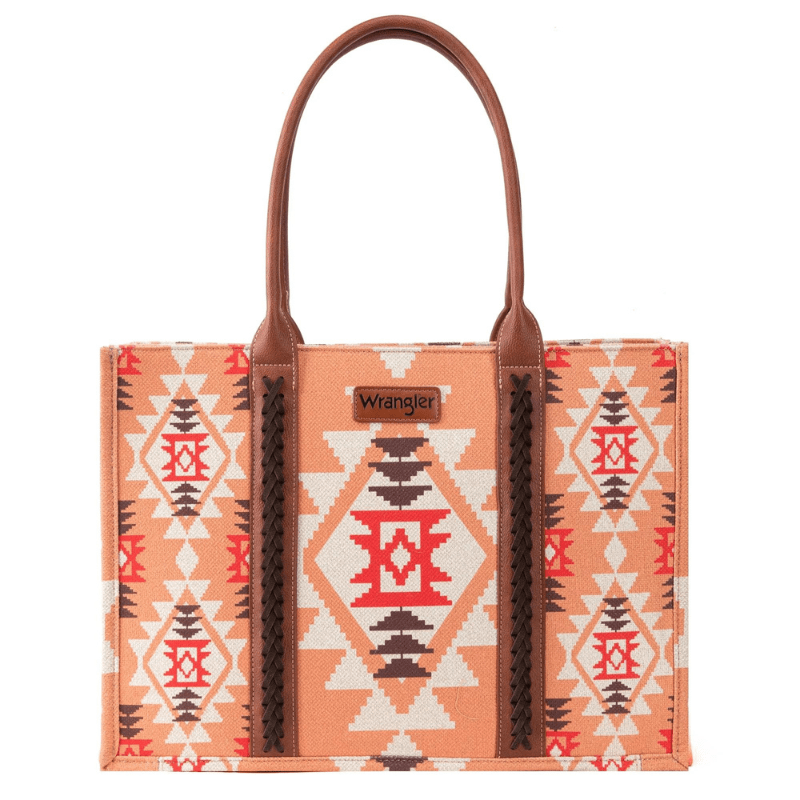 Wrangler WG2203 8119 Southwestern Print Canvas Wide Tote Bag Orange