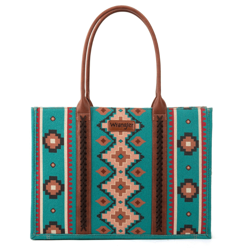 MONTANA WEST Purse Wrangler Women's Southwestern Dual Sided Print Canvas Large Turquoise Tote WG2203-8119TQ