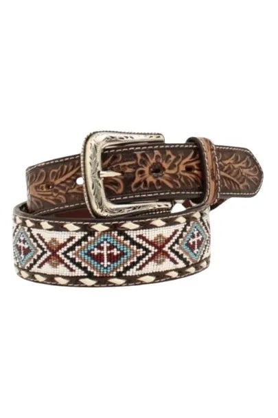 NOCONA BOOTS Belts Nocona Men's Floral Tabs Beaded Buck Lacing Western Belt N210005505