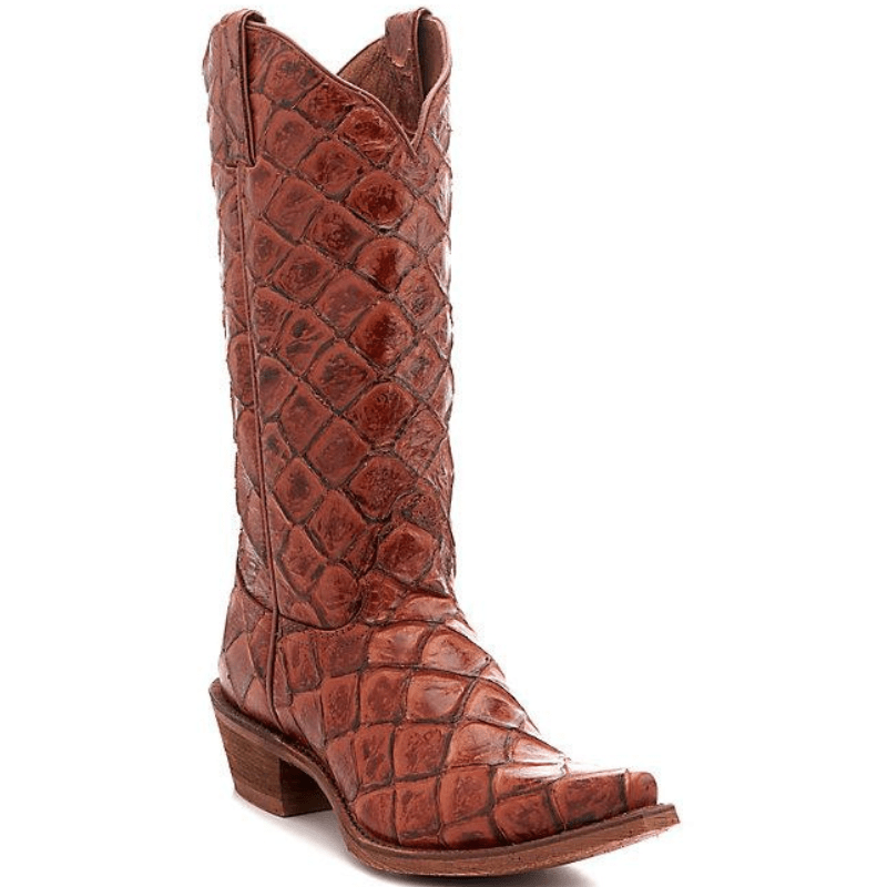 NOCONA Boots Nocona Women’s Posh Bessie Cognac Exotic Fish Scale Print Cowgirl Fashion Boots NL7061