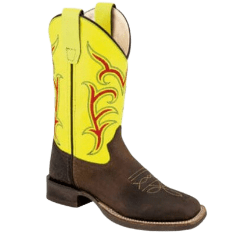 OLD WEST COWBOY BOOT CO. Boots Old West Kids Brown & Neon Western Boots BSC 1849