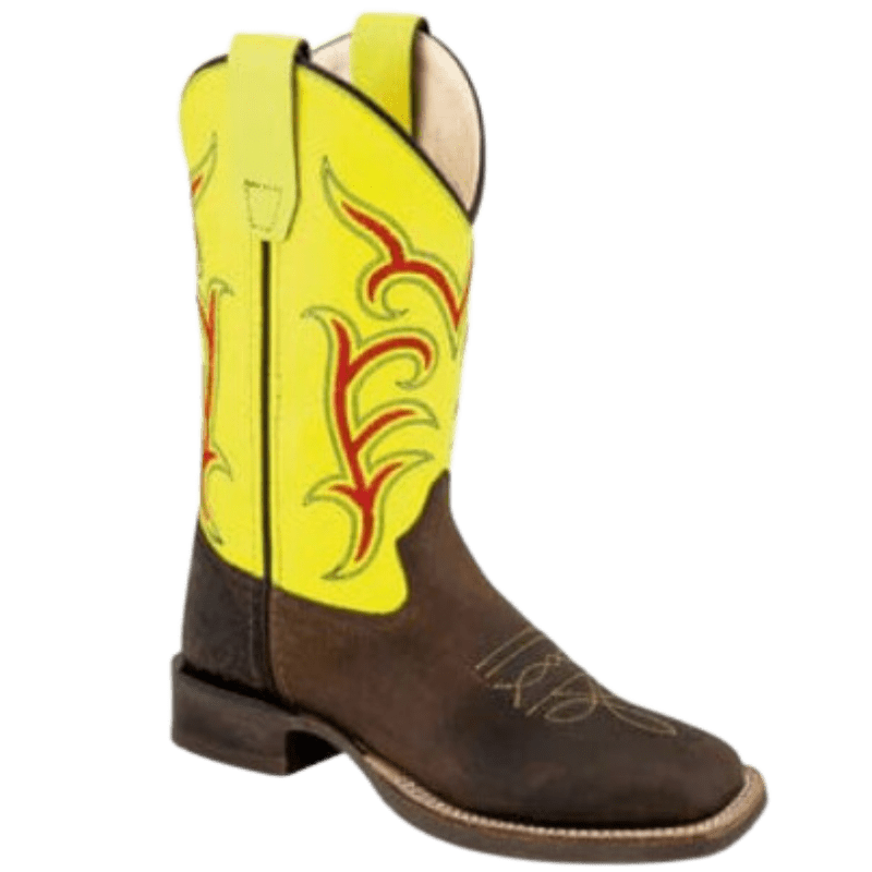 OLD WEST COWBOY BOOT CO. Boots Old West Youth Brown/Neon Western Boots BSY 1849