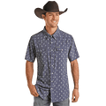 PANHANDLE Shirts Panhandle Men's Slim Fit Paisley Blue Short Sleeve Western Snap Shirt TMN3S02474