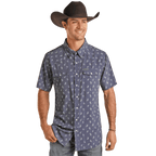 PANHANDLE Shirts Panhandle Men's Slim Fit Paisley Blue Short Sleeve Western Snap Shirt TMN3S02474