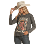 PANHANDLE Shirts Rock & Roll Cowgirl Women's Ramblin Long Sleeve Graphic T-Shirt BW22T02067