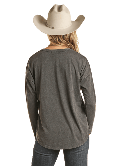 PANHANDLE Shirts Rock & Roll Cowgirl Women's Ramblin Long Sleeve Graphic T-Shirt BW22T02067