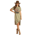 PANHANDLE SLIM Dress Rock & Roll Cowgirl Women's Moss Green T-Shirt Dress BWD1R02036