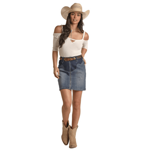 Rock & Roll Cowgirl Women's Two Toned Medium Vintage Jean Skirt