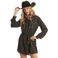 PANHANDLE SLIM Dress Rock & Roll Women's West Desperado Black Long Sleeved Mini Dress BWD2R02746