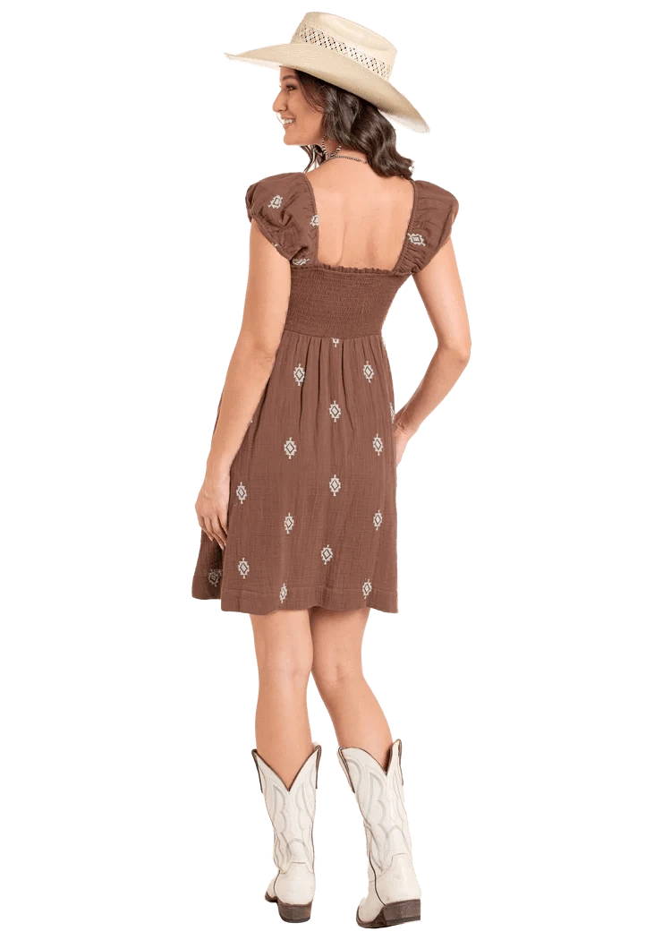 PANHANDLE SLIM Dresses & Skirts Rock n Roll Denim Women's Brown Aztec Embroidered Dress BWD1R06321