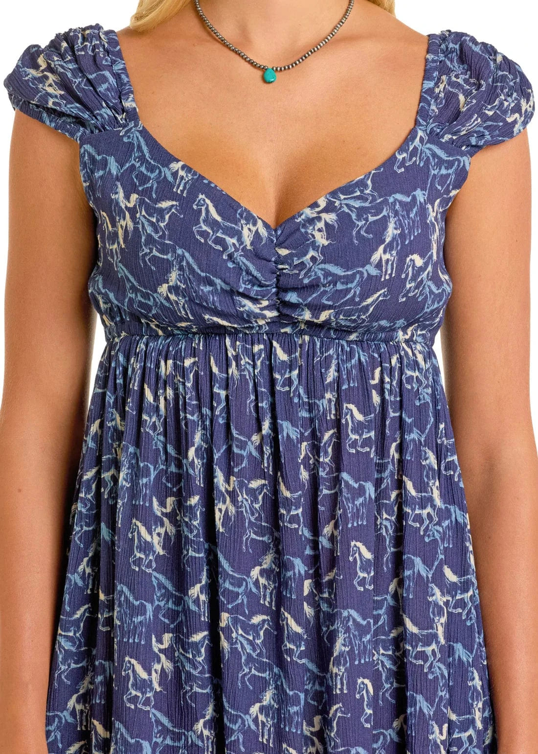 Rock & Roll Denim Women's Blue Horse Print Mini Dress BWD1R06300 | Size Medium | Cotton Rock & Roll Denim Women's Blue Horse Print Mini Dress BWD1R06300 | Size Medium | Cotton