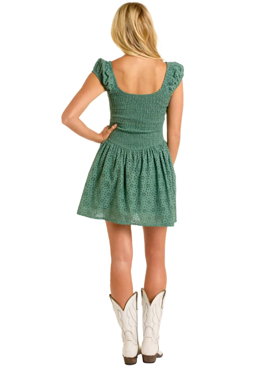 PANHANDLE SLIM Dresses & Skirts Rock & Roll Denim Women's Green Drop Eyelet Mini Dress BWD1R06308