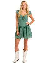 PANHANDLE SLIM Dresses & Skirts Rock & Roll Denim Women's Green Drop Eyelet Mini Dress BWD1R06308