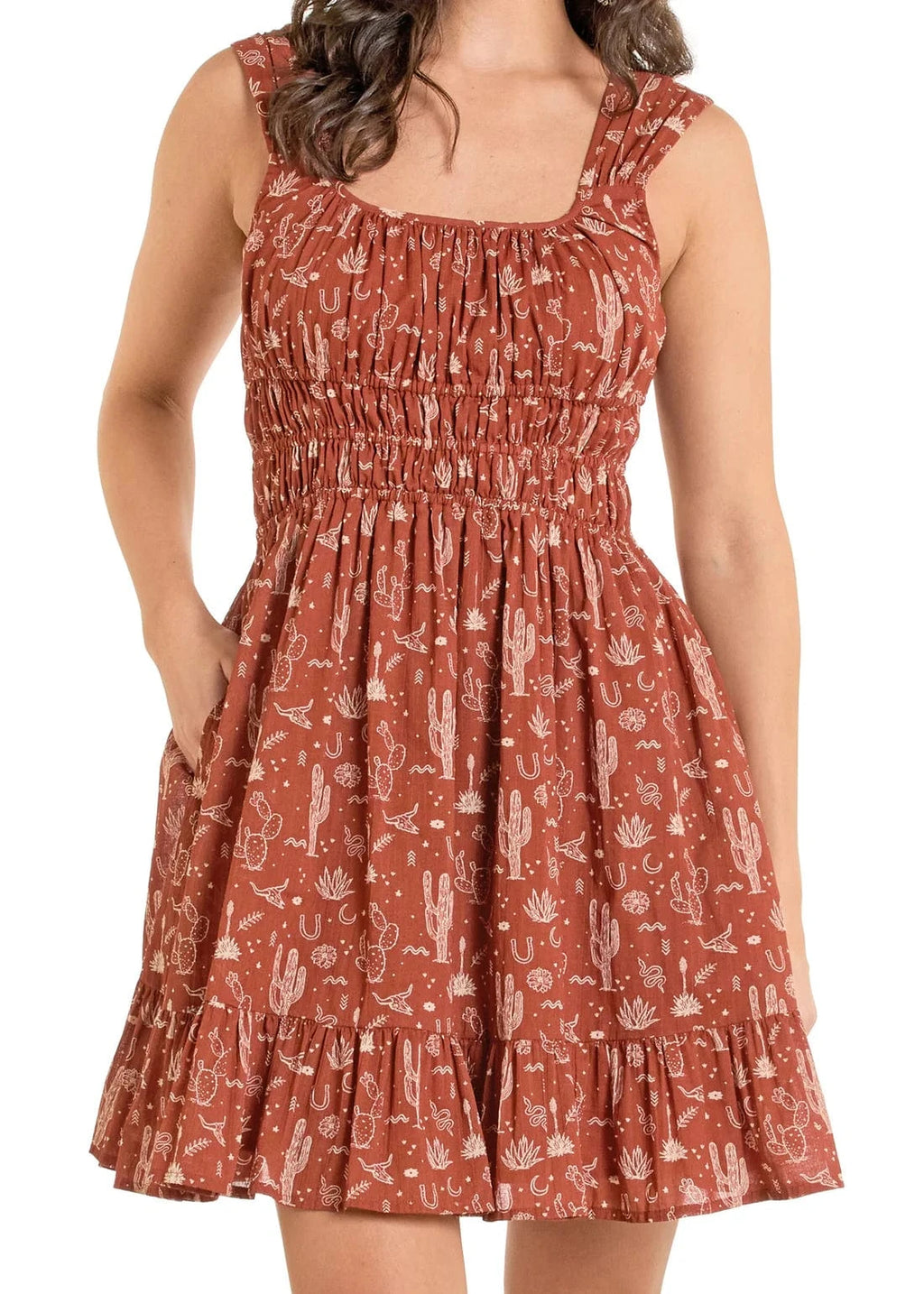 PANHANDLE SLIM Dresses & Skirts Rock & Roll Denim Women's Orange Desert Print Mini Dress BWD0R06293