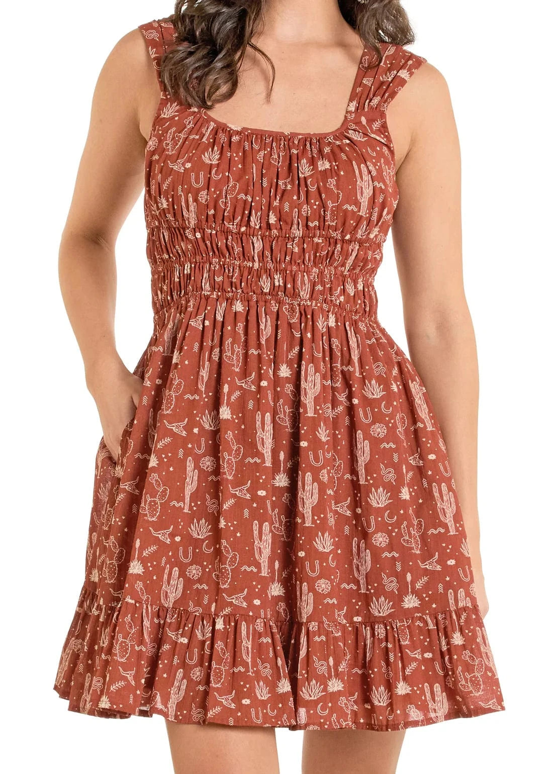 PANHANDLE SLIM Dresses & Skirts Rock & Roll Denim Women's Orange Desert Print Mini Dress BWD0R06293