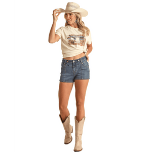 PANHANDLE SLIM Jeans Rock & Roll Cowgirl Women's Front Seaming Detail Shorts RRWD68R175