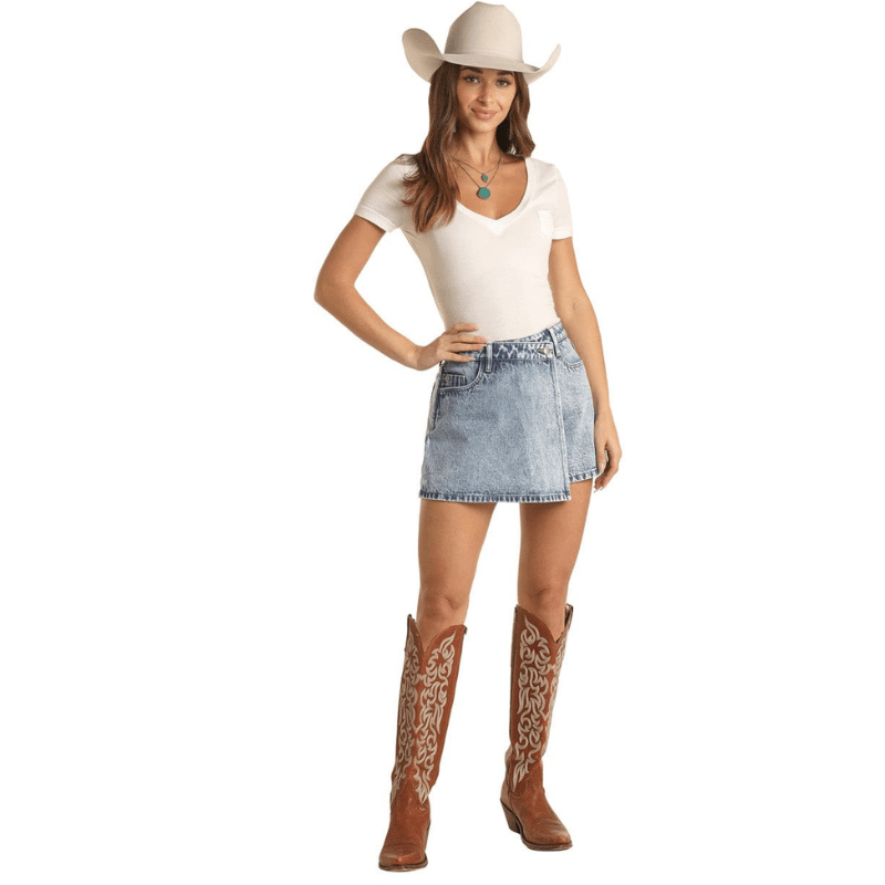 PANHANDLE SLIM Jeans Rock & Roll Cowgirl Women's Medium Wash Denim Skort 68H3694