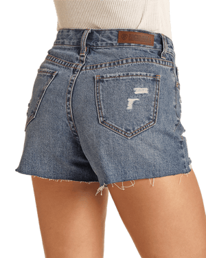 PANHANDLE SLIM Jeans Rock & Roll Cowgirl Women's Medium Wash Ripped Jean Shorts RRWD68R0VB