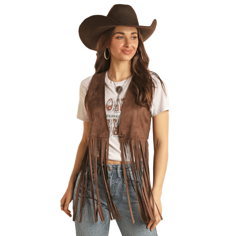 Rock Roll Cowgirl Women s Dark Brown Fringe Vest BW98T02715
