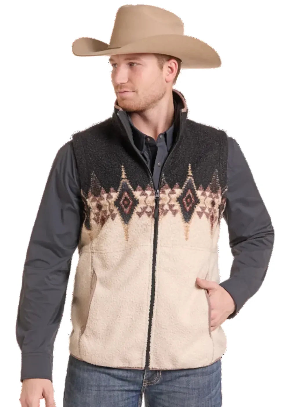PANHANDLE SLIM Outerwear Panhandle Slim Men's Cream and Black Border Berber Vest DM98C09253