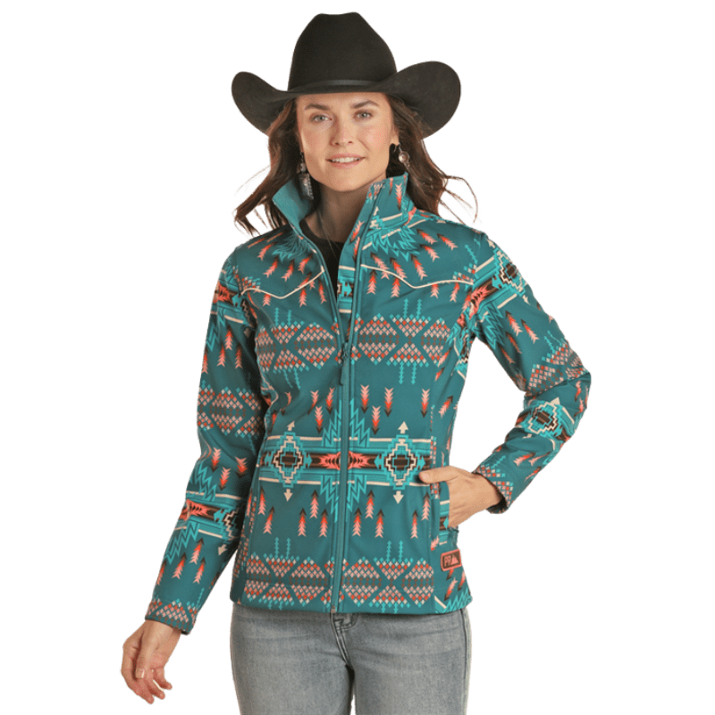 PANHANDLE SLIM Outerwear Panhandle Women's Powder River Aztec Soft Shell Rodeo Jacket DW92C01513
