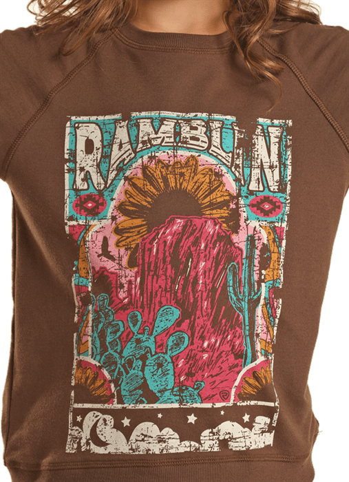 PANHANDLE SLIM Outerwear Rock & Roll Cowgirl Girls Ramblin' Java Graphic Pullover BG91T02375