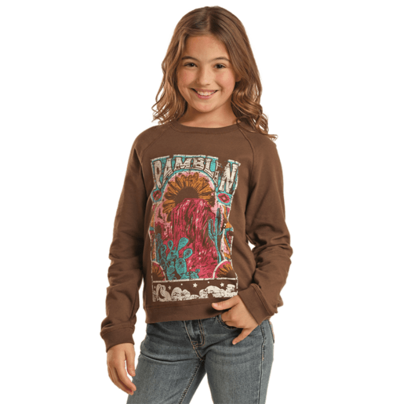 PANHANDLE SLIM Outerwear Rock & Roll Cowgirl Girls Ramblin' Java Graphic Pullover BG91T02375