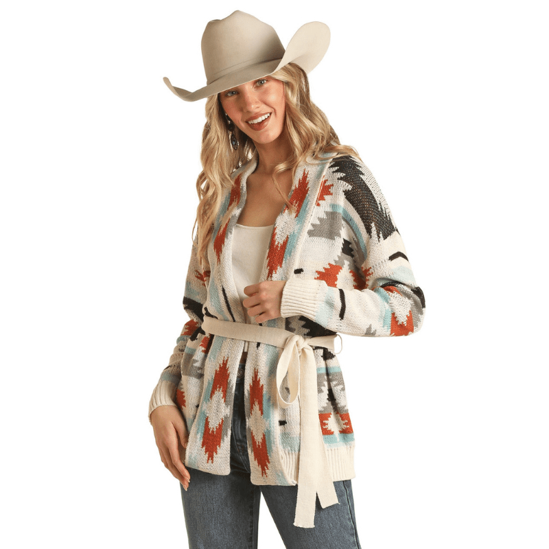 PANHANDLE SLIM Outerwear Rock & Roll Cowgirl Women's Aztec Print Long Sleeve Cardigan BW95T02723