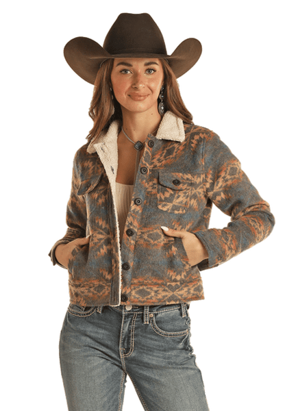 Rock & Roll Cowgirl Women's Aztec Sherpa Jacket BW92C01923